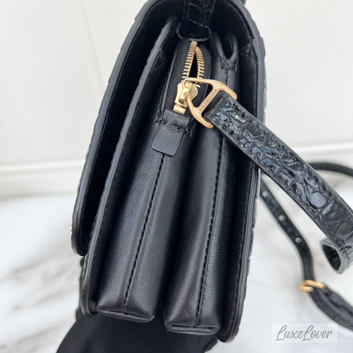 Balenciaga B. Bag in Crocodile Embossed Leather and GHW