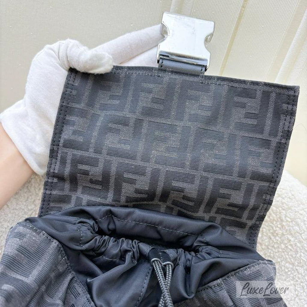 Fendi Fendiness Medium Backpack with Buckle in FF Jacquard Fabric, Black Calf Leather Trim and SHW