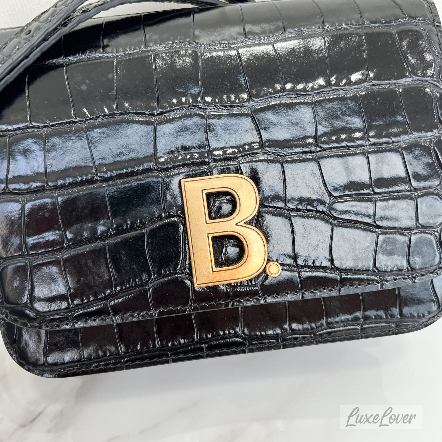 Balenciaga B. Bag in Crocodile Embossed Leather and GHW