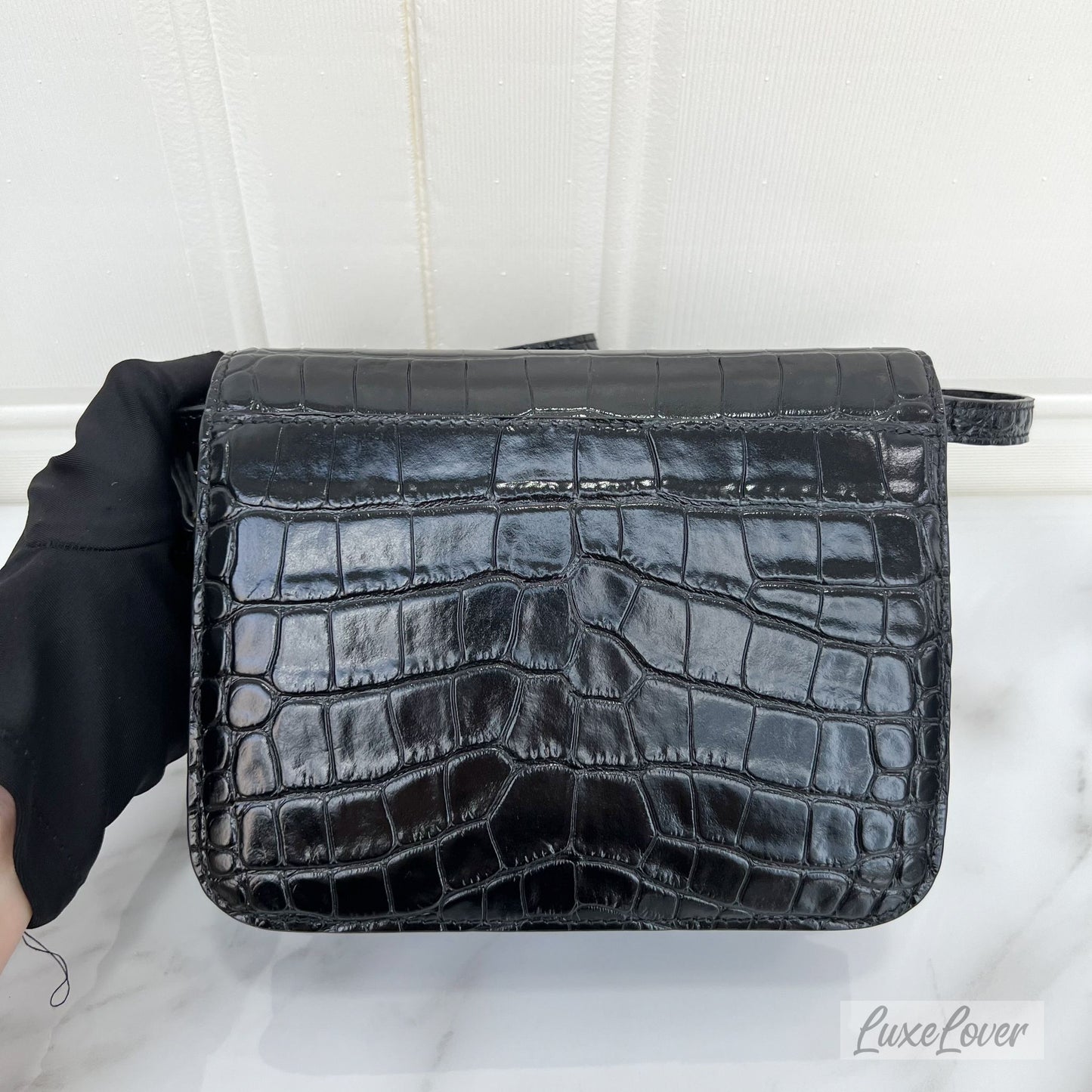Balenciaga B. Bag in Crocodile Embossed Leather and GHW