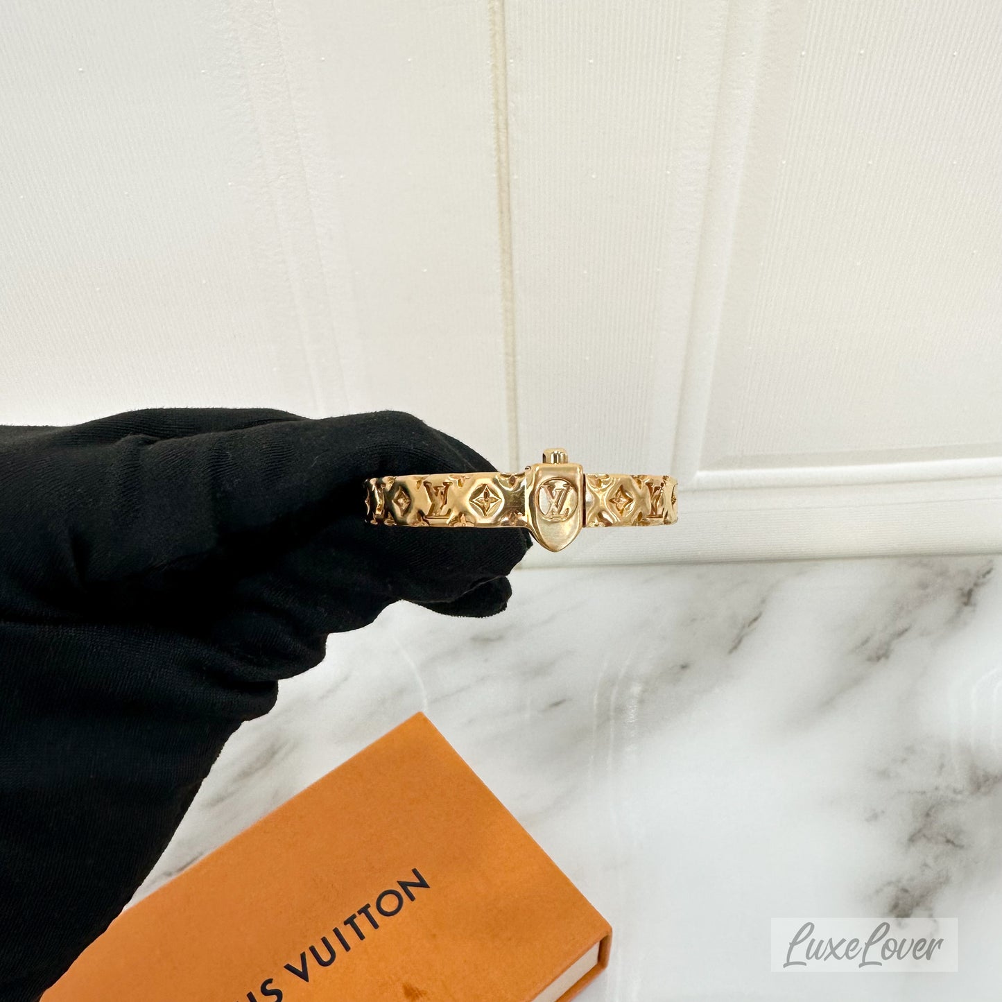 LV Brasserie Rigid Pillow Monogram Gold-tone Bangle Sz S