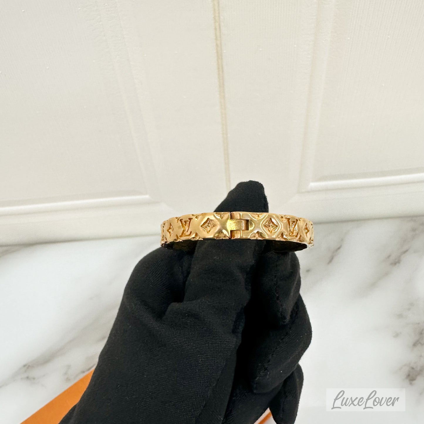LV Brasserie Rigid Pillow Monogram Gold-tone Bangle Sz S