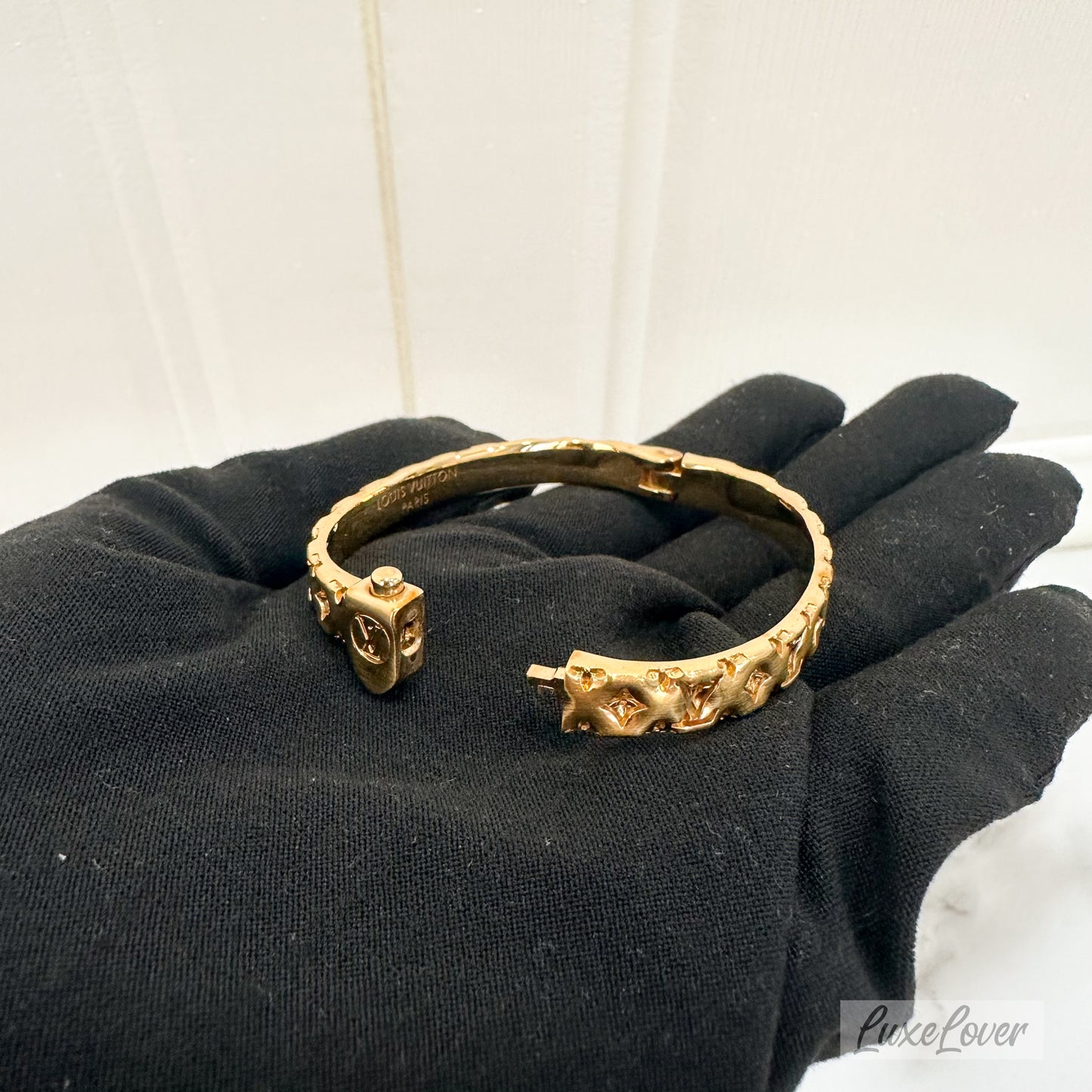 LV Brasserie Rigid Pillow Monogram Gold-tone Bangle Sz S