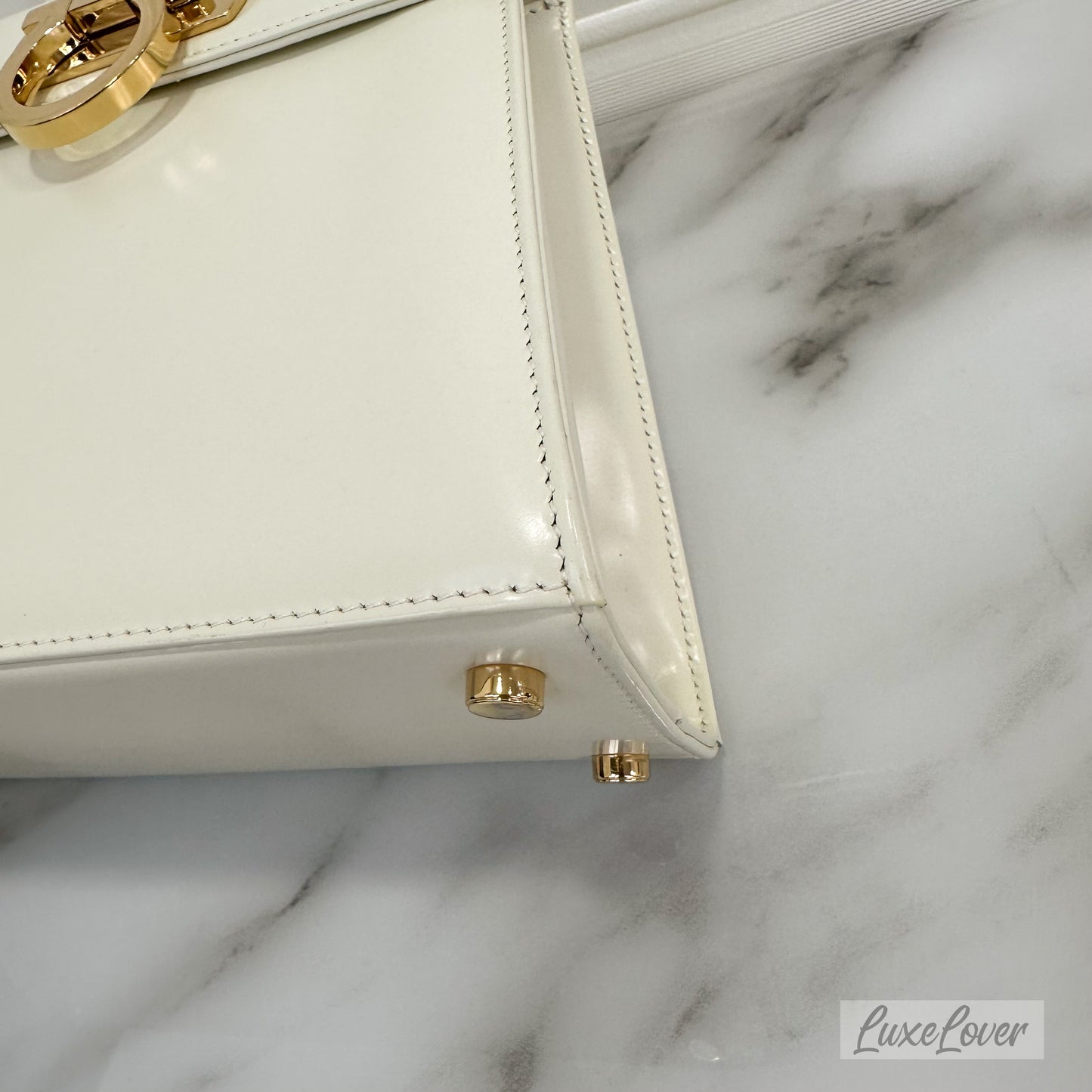 (PayNow $1090 ) Salvatore Ferragomo Iconic Top Handle (S) in Cream White GHW