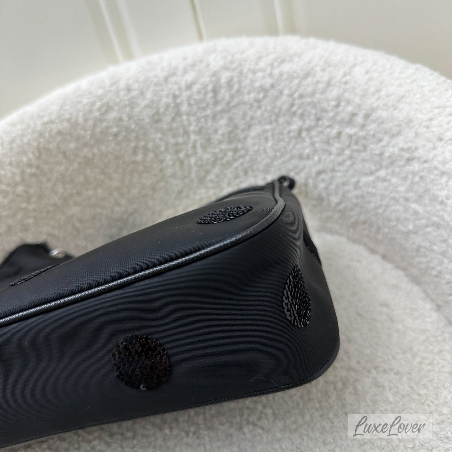 Prada Re-Edition 2005 Shoulder Bag in Black Nylon, Sequins and SHW