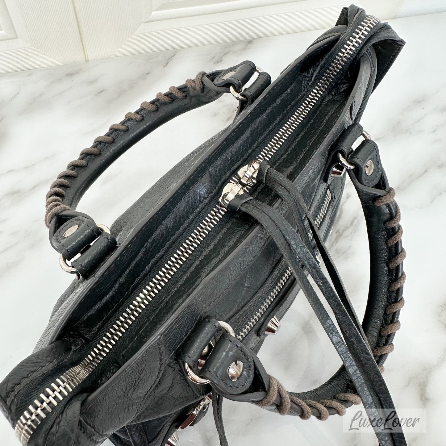 Balenciga Nano / Mini City Bag in Grey Distressed Leather and SHW