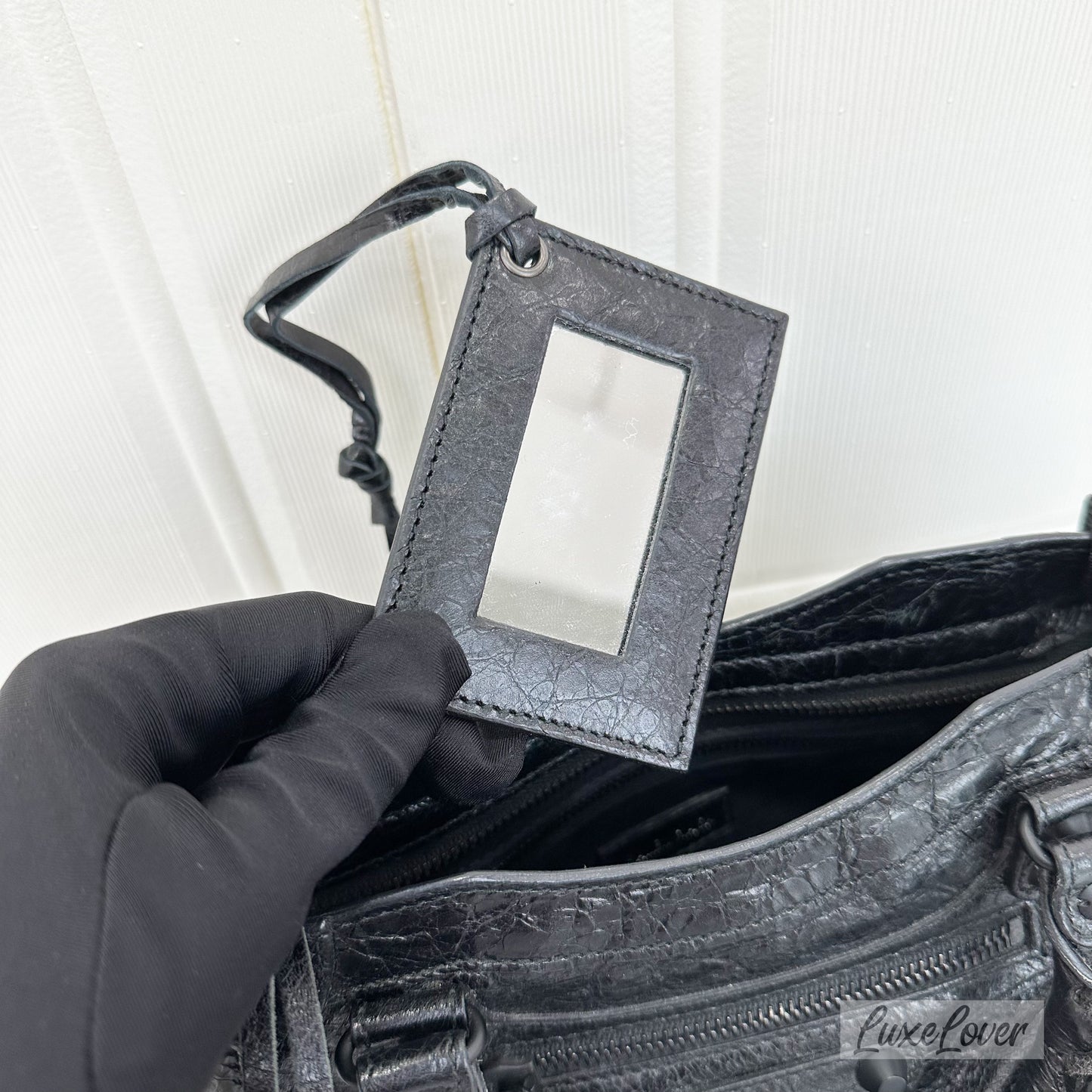 Balenciga Nano / Mini City Bag in Black Distressed Leather and BHW