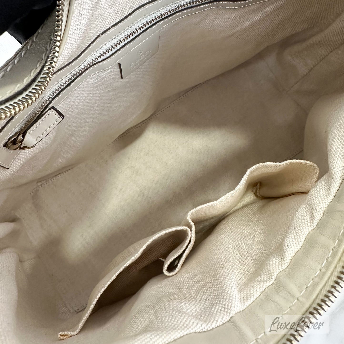 Gucci Large Shoulder Bag in GG Canvas with Beige Leather Trim and LGHW