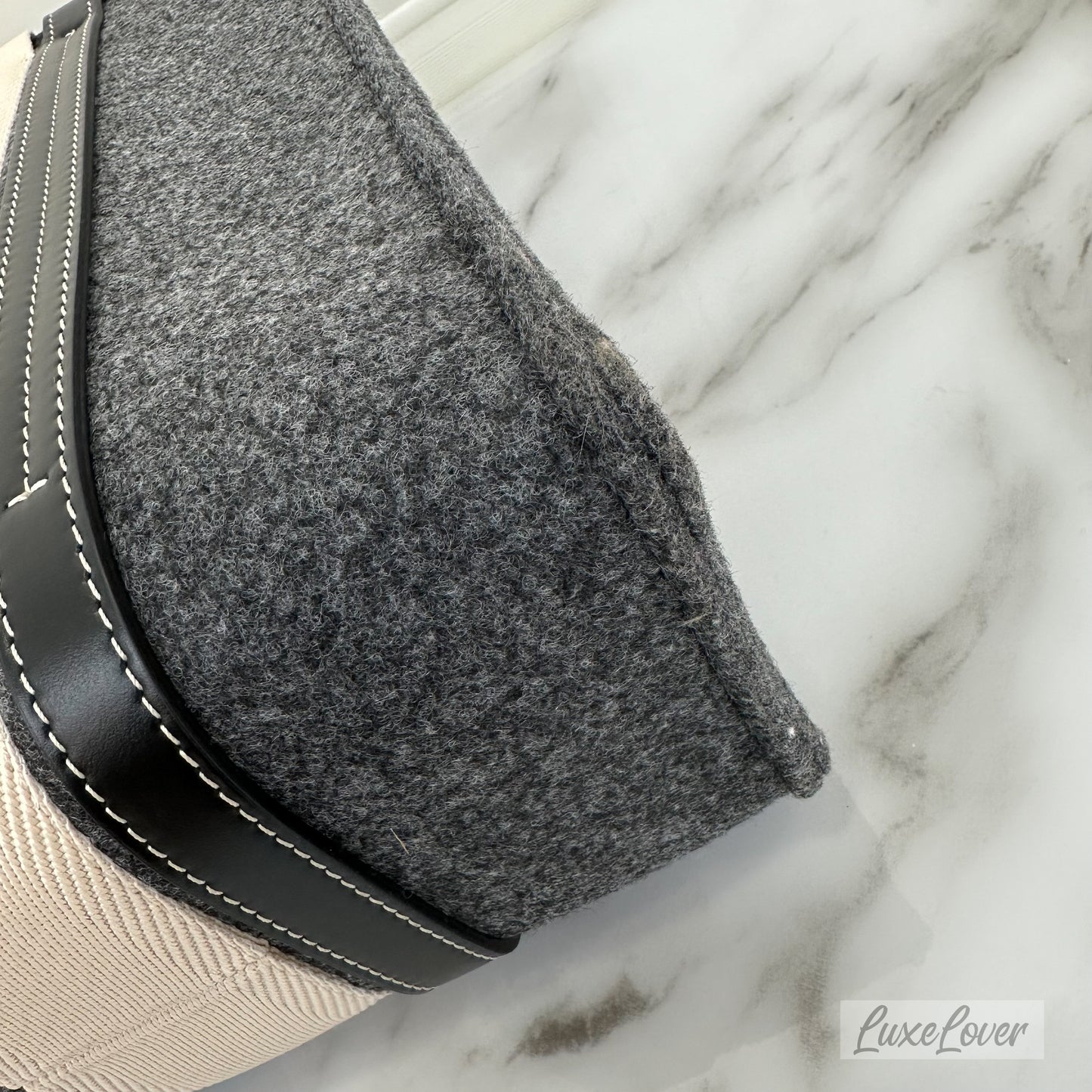 Chloe Woody Medium Tote Bag in Cashmere Grey Felt Fabric and Black Leather Trim