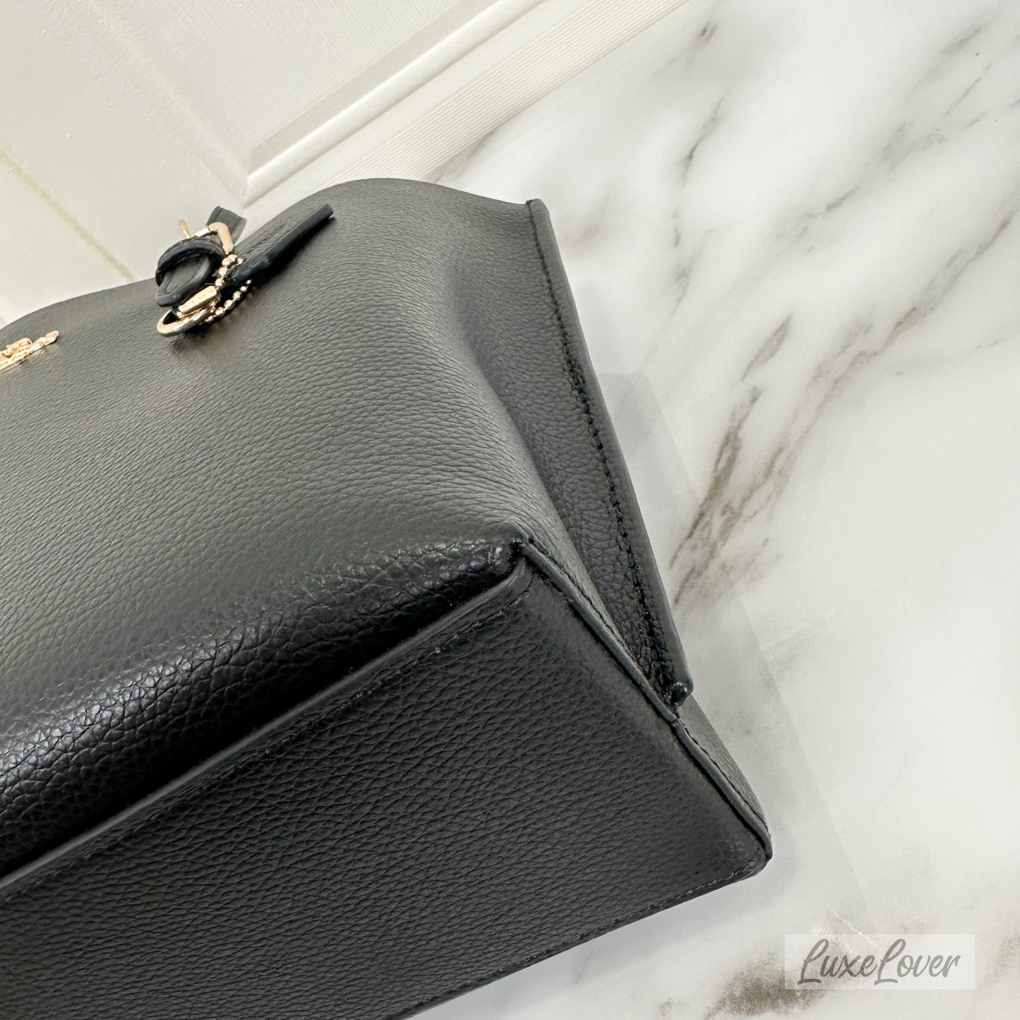 Coach Mollie Tote 25 with Strap in Black Grained Leather and GHW