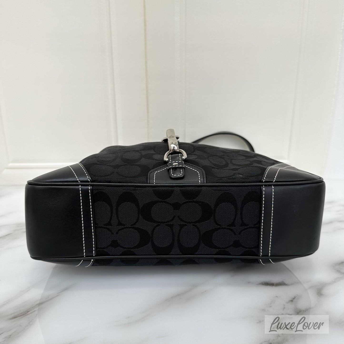 Coach Black Hobo Bag in Black Signature Canvas, Black Leather and SHW