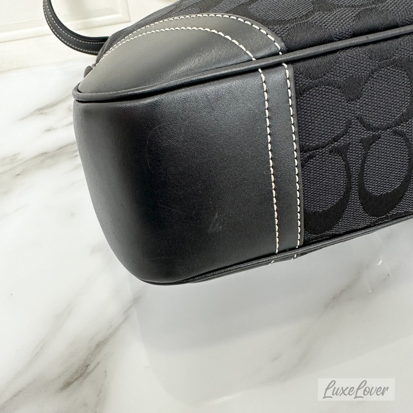 Coach Black Hobo Bag in Black Signature Canvas, Black Leather and SHW