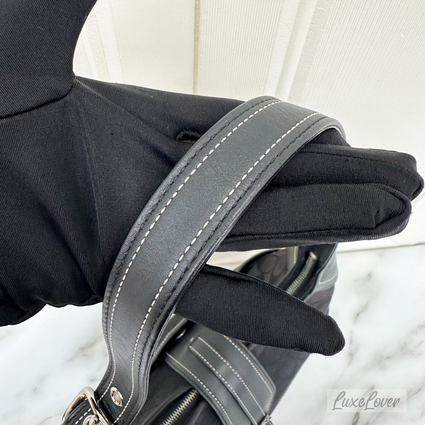 Coach Black Hobo Bag in Black Signature Canvas, Black Leather and SHW