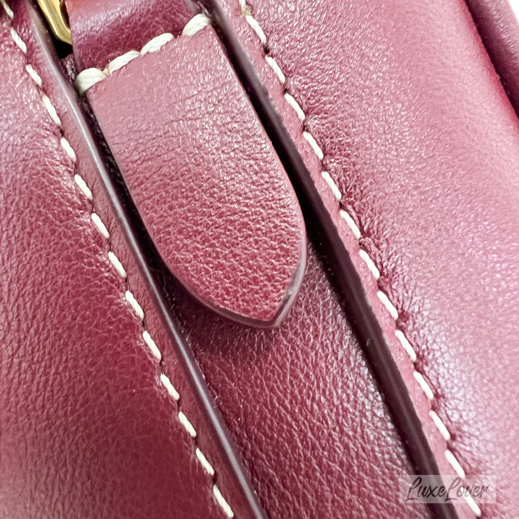 Burberry Horseferry Half Cube Bag in White Canvas, Burgundy Leather and GHW