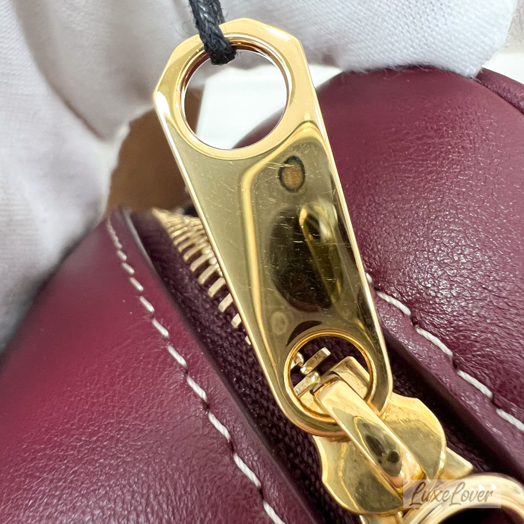 Burberry Horseferry Half Cube Bag in White Canvas, Burgundy Leather and GHW