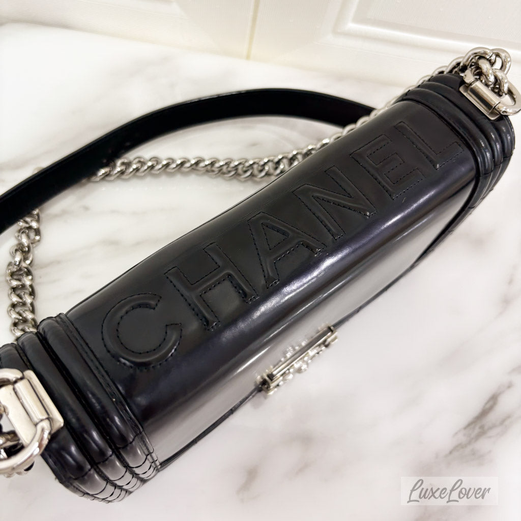 Chanel Medium Boy in Black Shiny Calfskin and SHW
