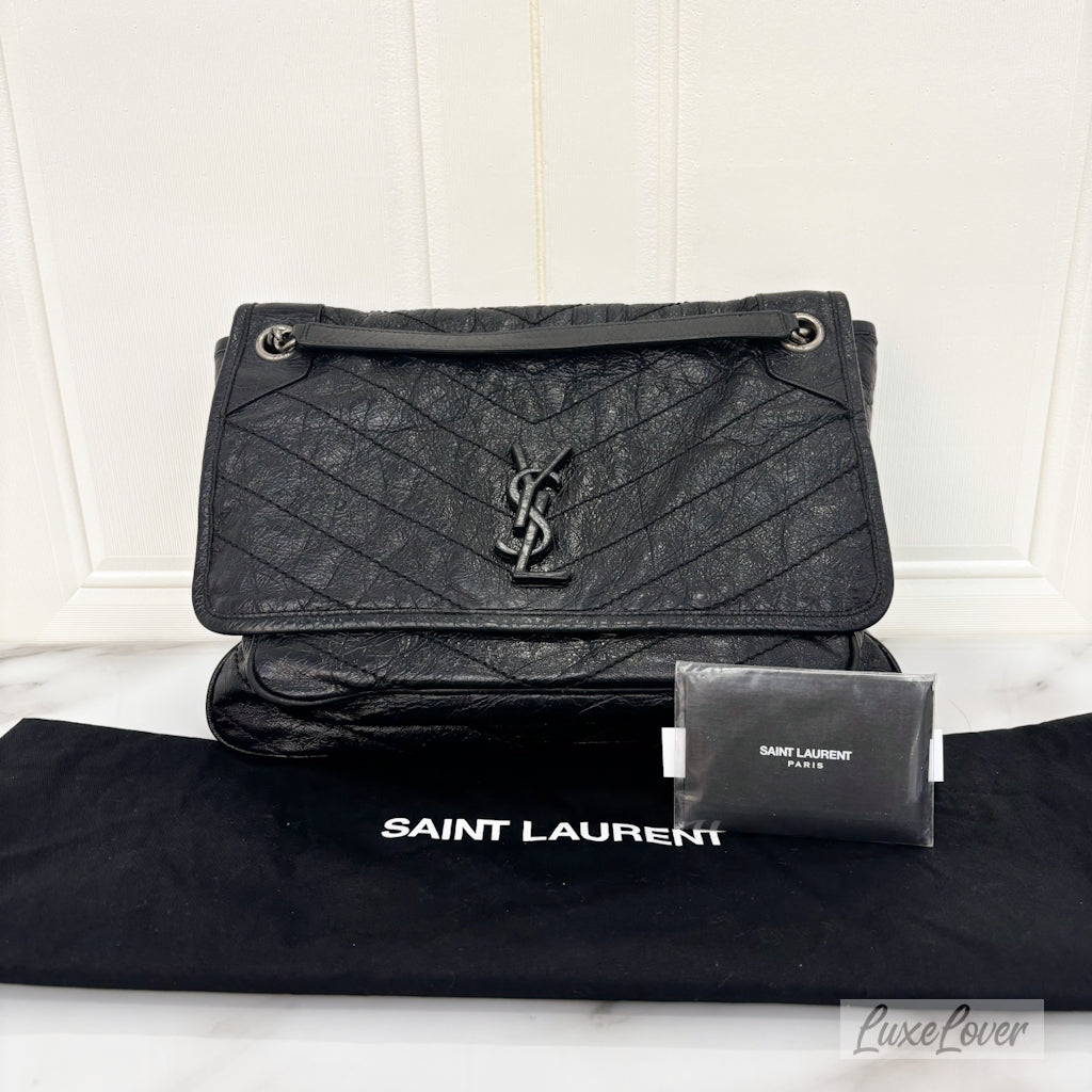 (PayNow $1050) Saint Laurent YSL Large Niki in Black Distressed Calfskin RHW