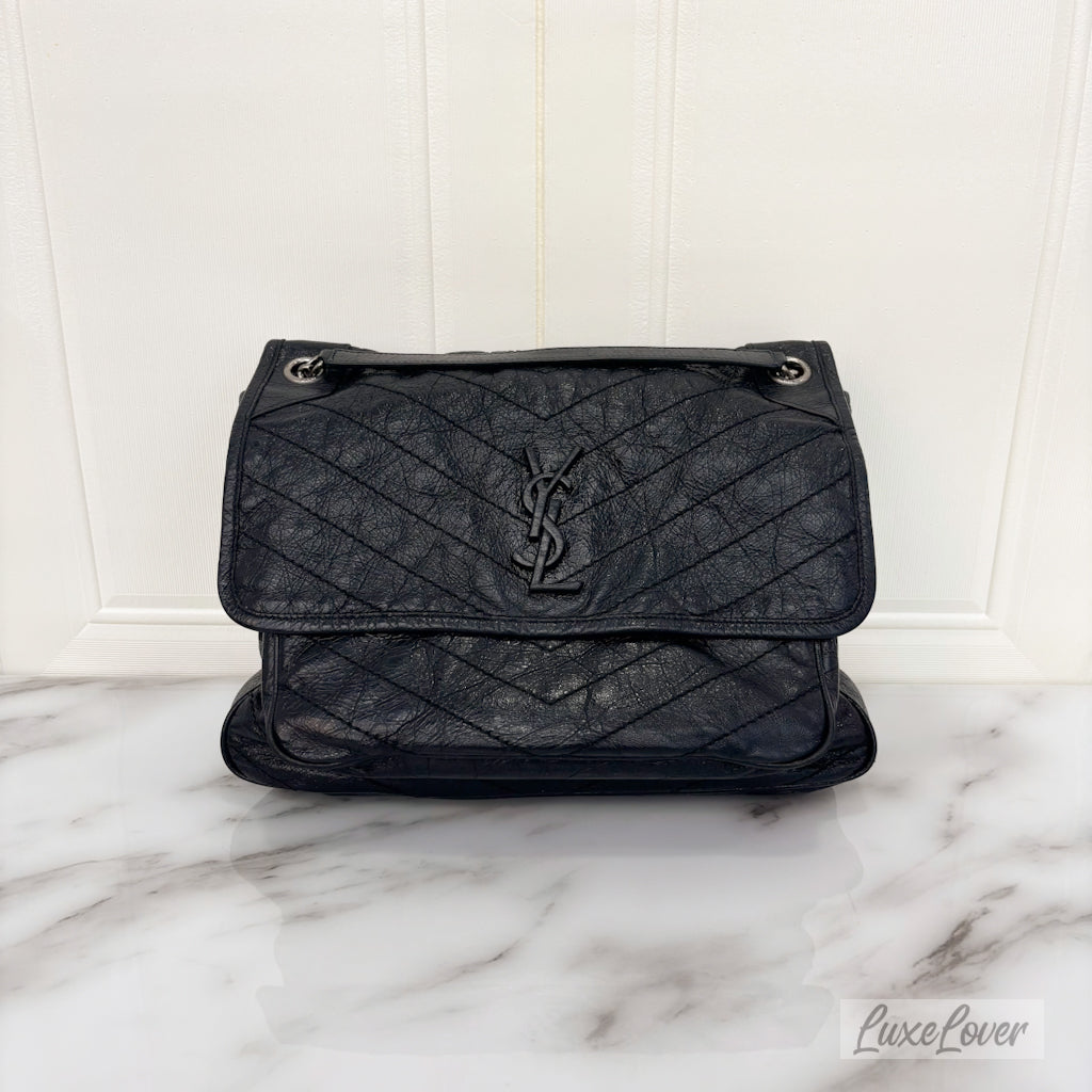 (PayNow $1050) Saint Laurent YSL Large Niki in Black Distressed Calfskin RHW