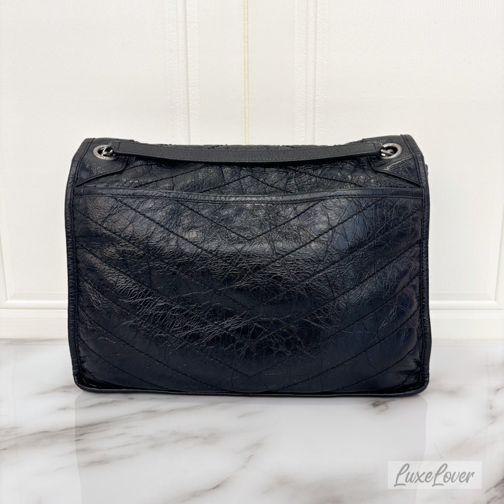 (PayNow $1050) Saint Laurent YSL Large Niki in Black Distressed Calfskin RHW