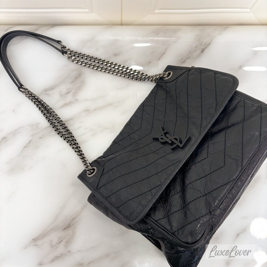 (PayNow $1050) Saint Laurent YSL Large Niki in Black Distressed Calfskin RHW