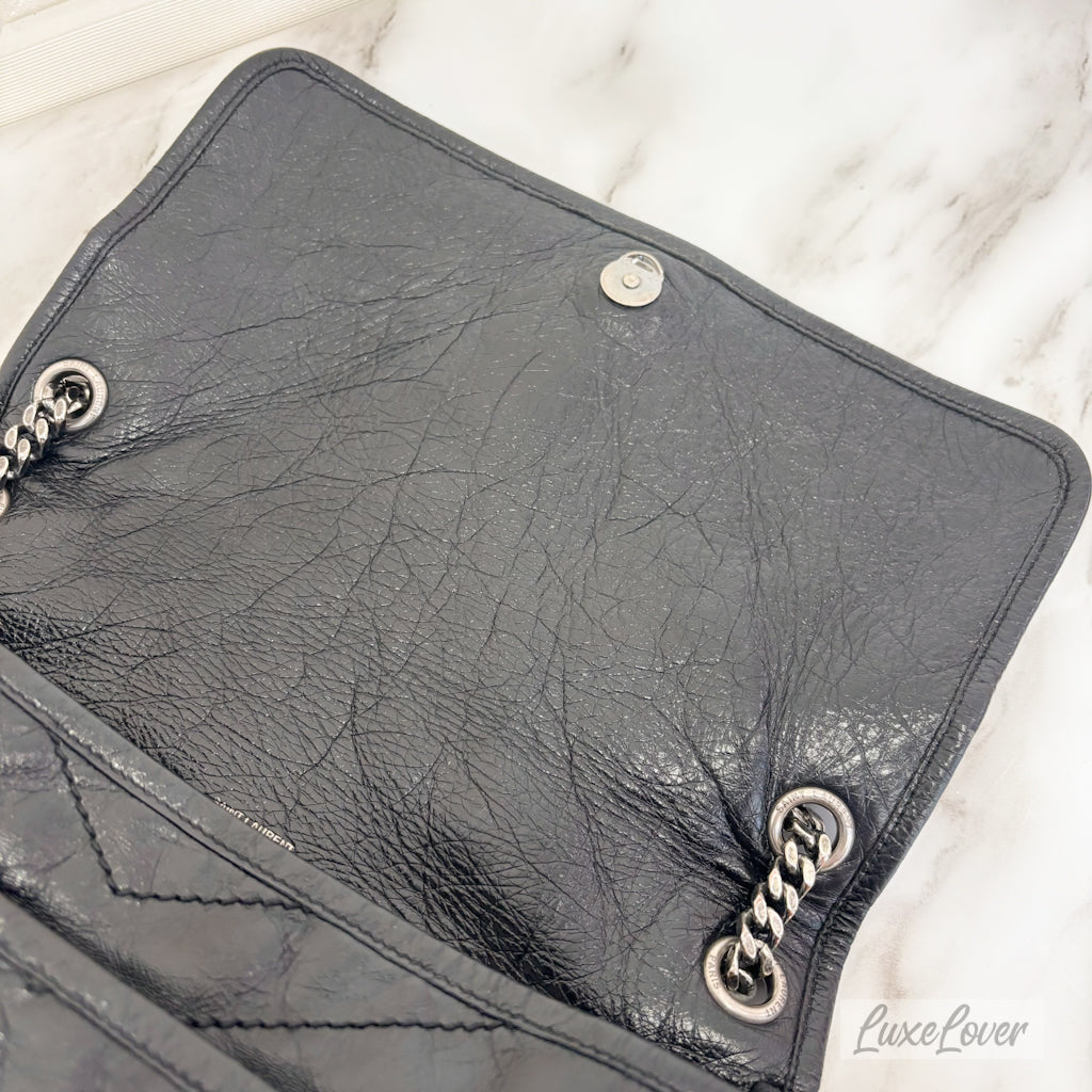 (PayNow $1050) Saint Laurent YSL Large Niki in Black Distressed Calfskin RHW