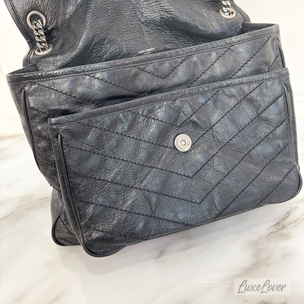 (PayNow $1050) Saint Laurent YSL Large Niki in Black Distressed Calfskin RHW