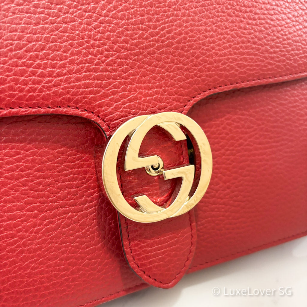 Gucci Interlocking G Shoulder Bag in Red Calfskin GHW
