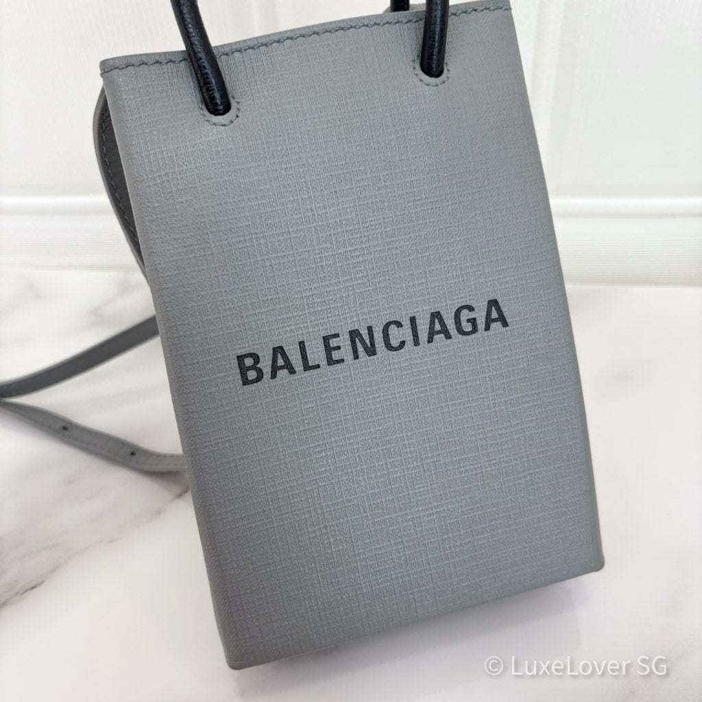 Balenciaga Mini Shopping Bag in Grey Leather and SHW