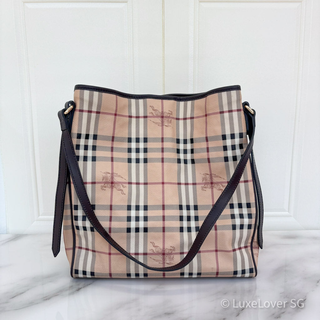 Paynow 780 Burberry Haymarket Medium Canterbury Tote with Pouch Nova Check Coated Canvas