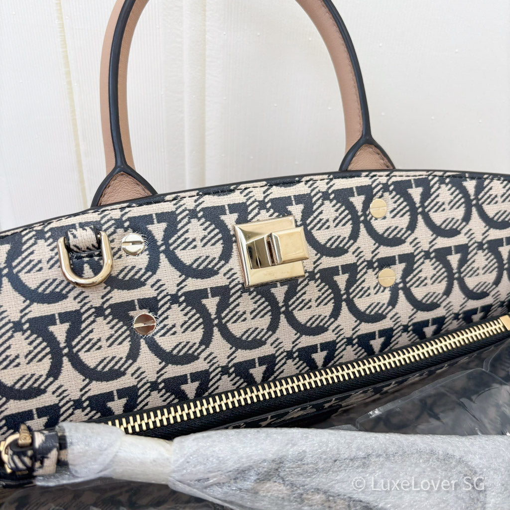 Salvatore Ferragamo Studio Bag in Almond Beige Calfskin and GHW