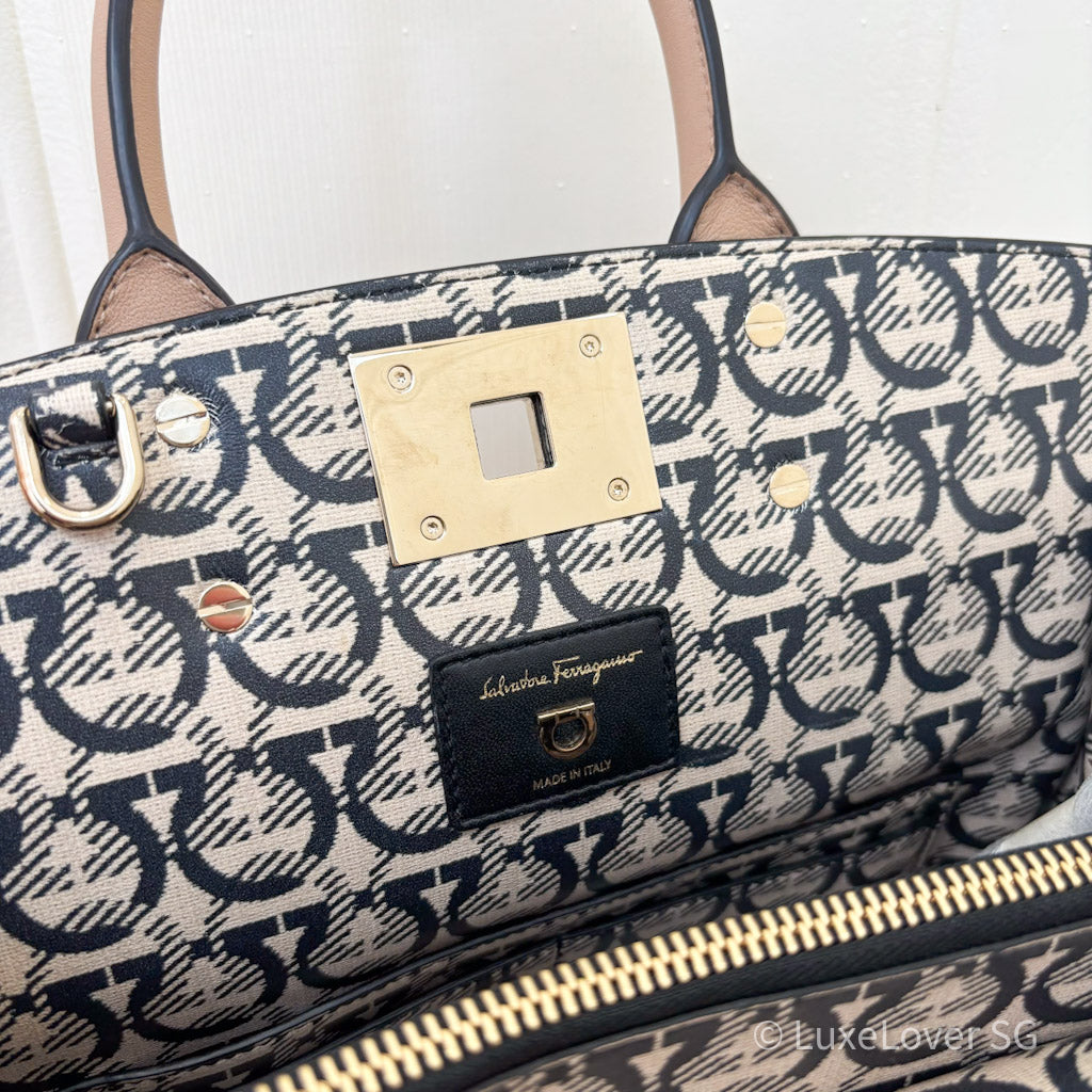 Salvatore Ferragamo Studio Bag in Almond Beige Calfskin and GHW