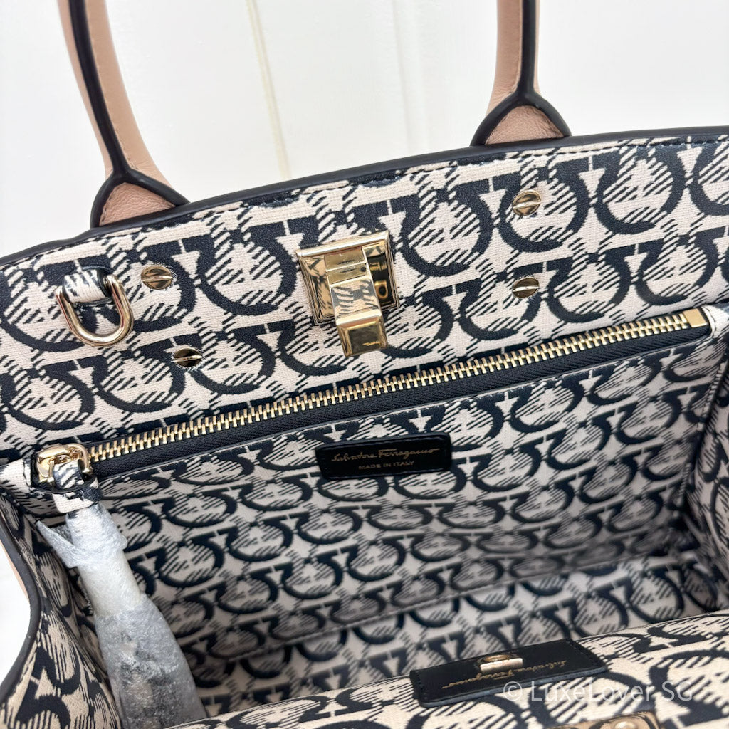 Salvatore Ferragamo Studio Bag in Almond Beige Calfskin and GHW