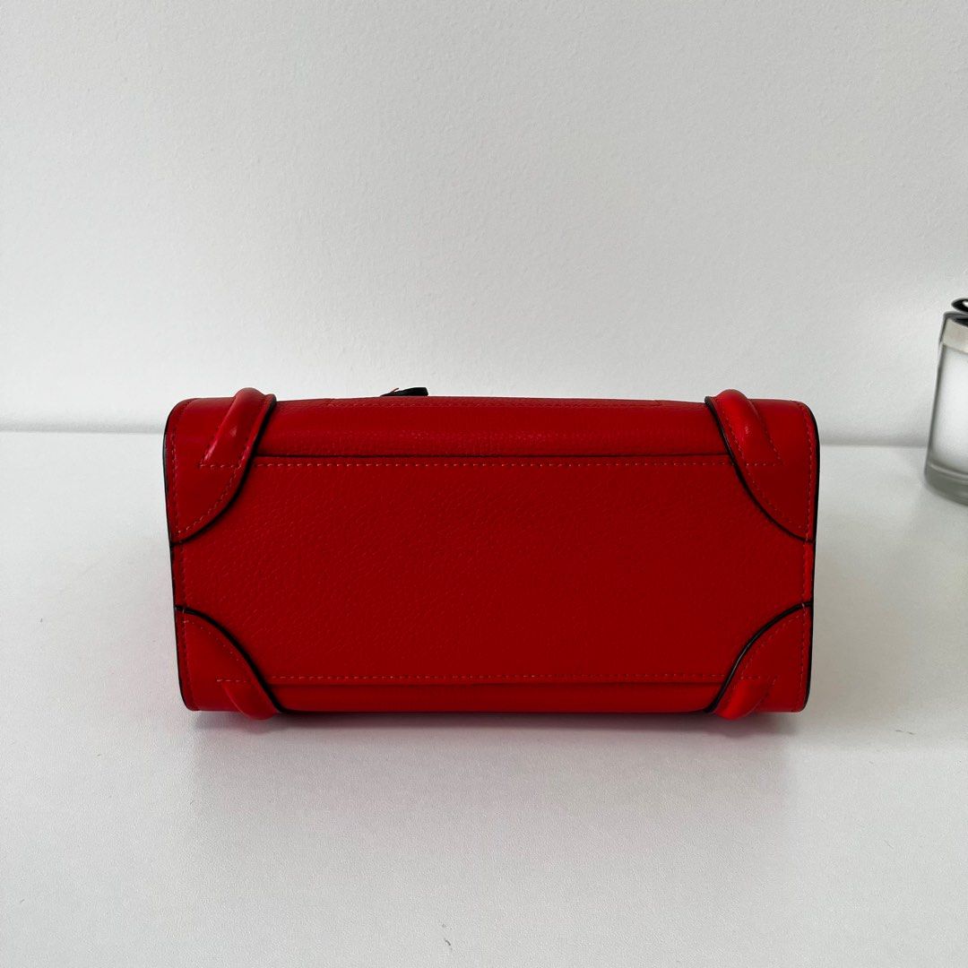 (PayNow$1290) Celine Nano Luggage Red Grained Calfskin