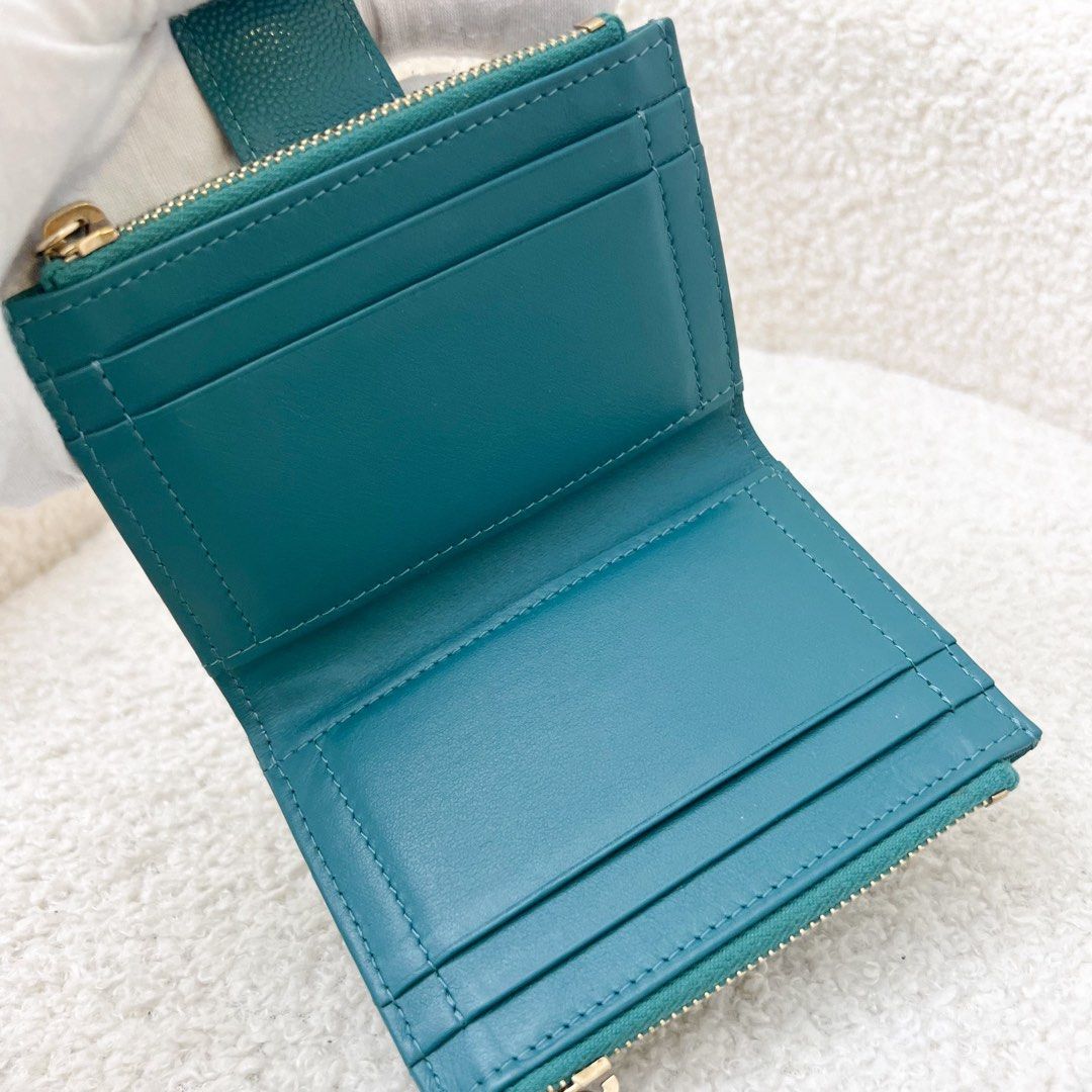 (PayNow$690) Chanel Bifold Wallet in Teal Green Caviar