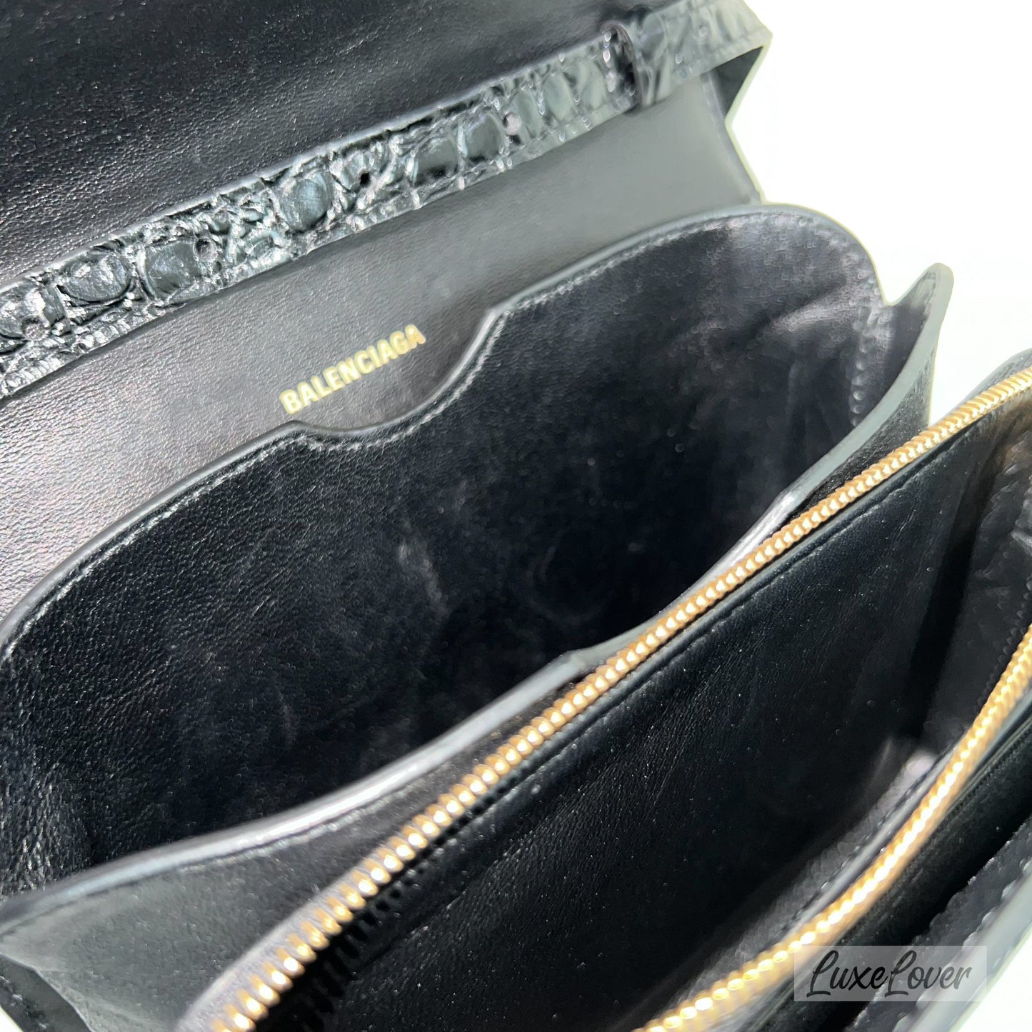 Balenciaga B. Bag in Crocodile Embossed Leather and GHW