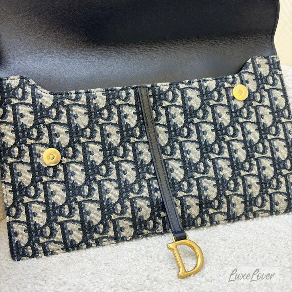 Dior Saddle Clutch in Dark Blue Oblique Canvas and GHW