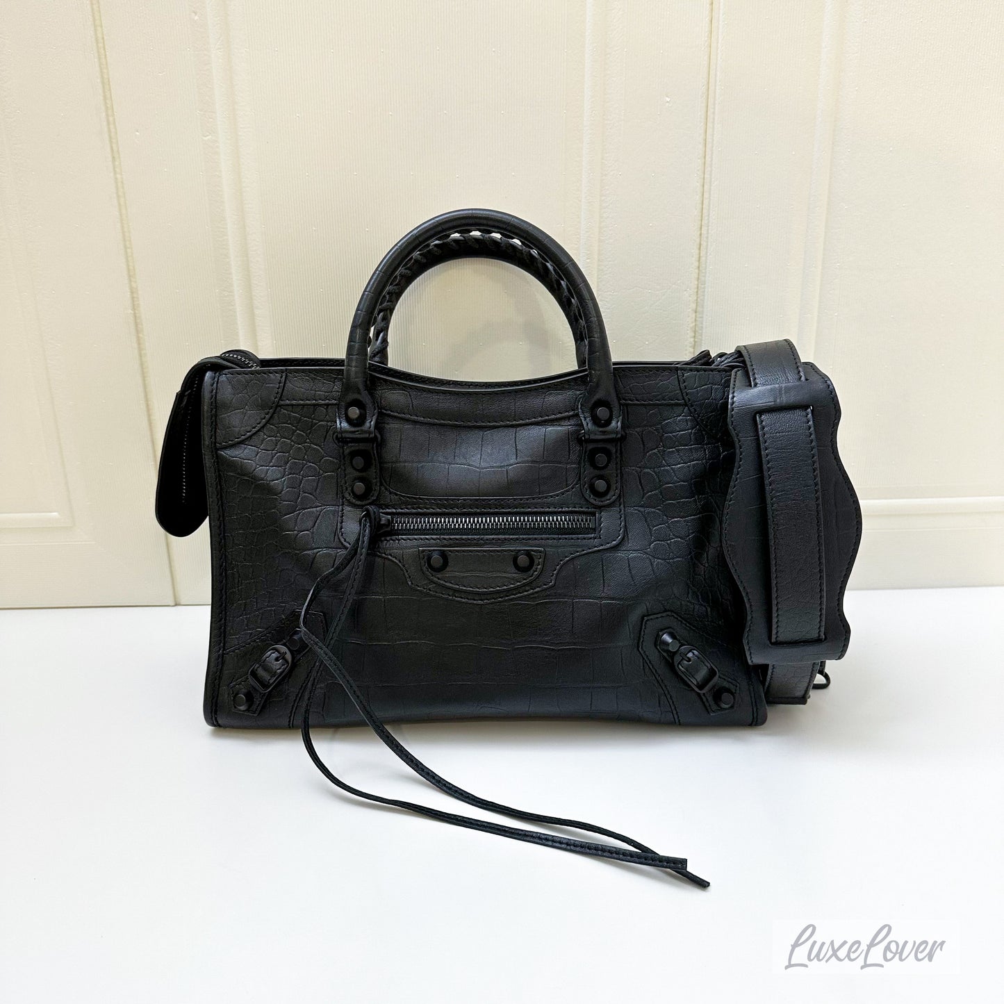 Balenciaga Small City in Black Leather and BHW