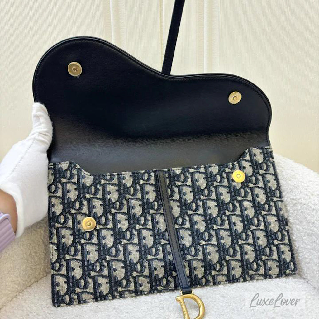 Dior Saddle Clutch in Dark Blue Oblique Canvas and GHW