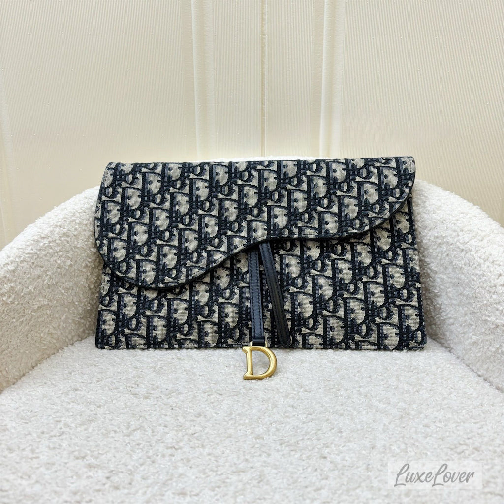 Dior Saddle Clutch in Dark Blue Oblique Canvas and GHW