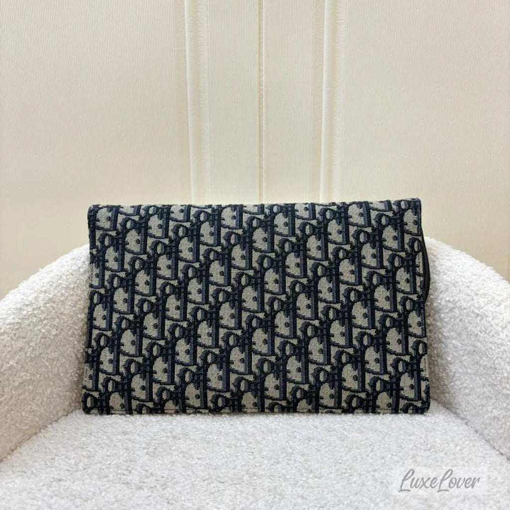 Dior Saddle Clutch in Dark Blue Oblique Canvas and GHW