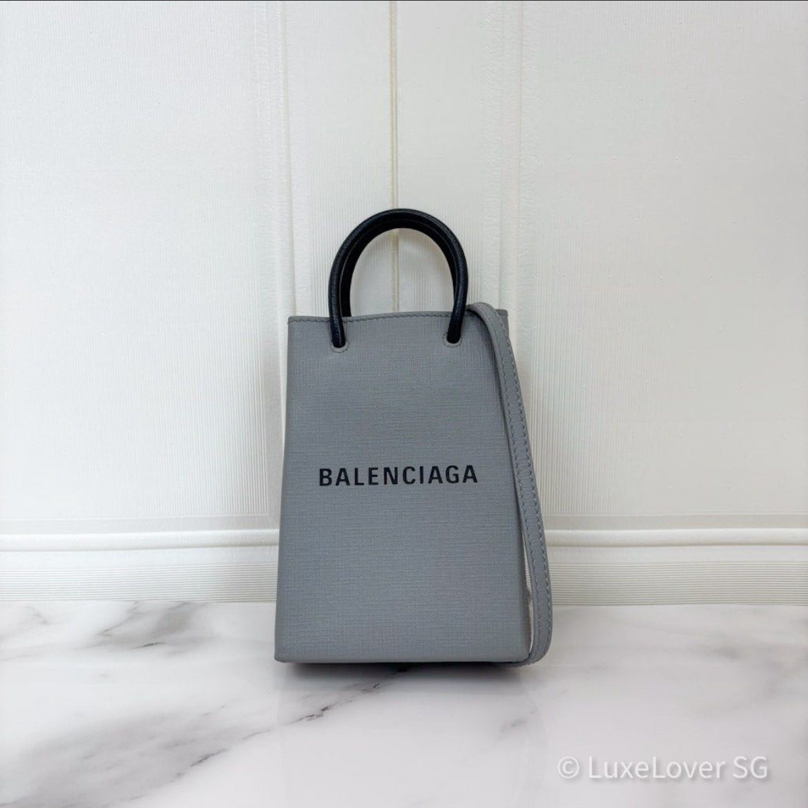 Balenciaga Mini Shopping Bag in Grey Leather and SHW