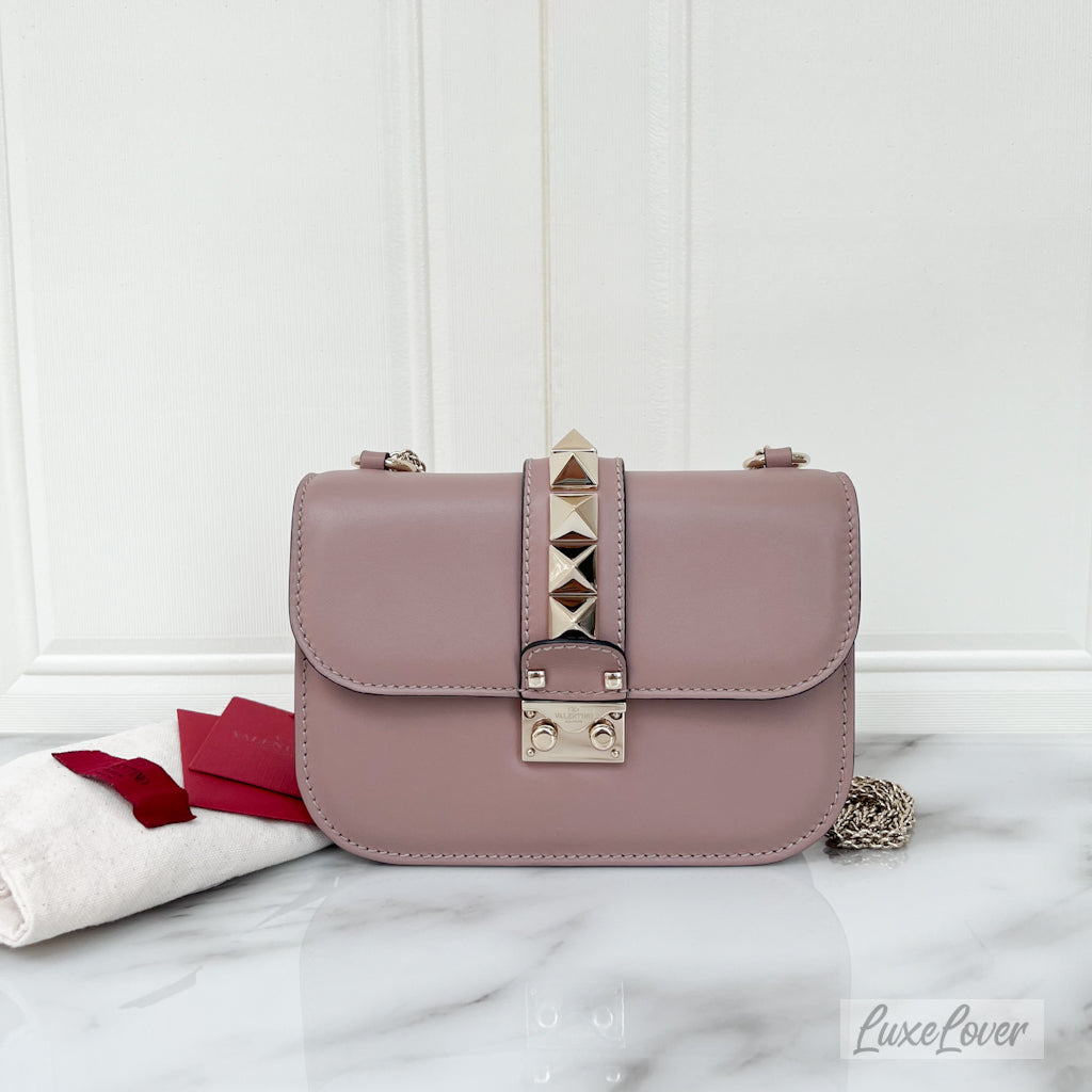 (PayNow $780) Valentino Small Rockstud Glam Bag in Nude Pink and LGHW