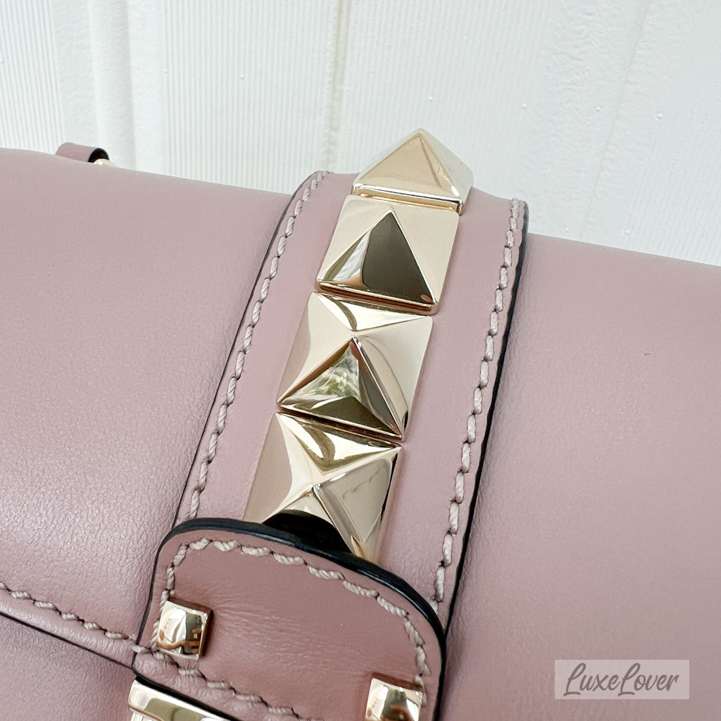 (PayNow $780) Valentino Small Rockstud Glam Bag in Nude Pink and LGHW