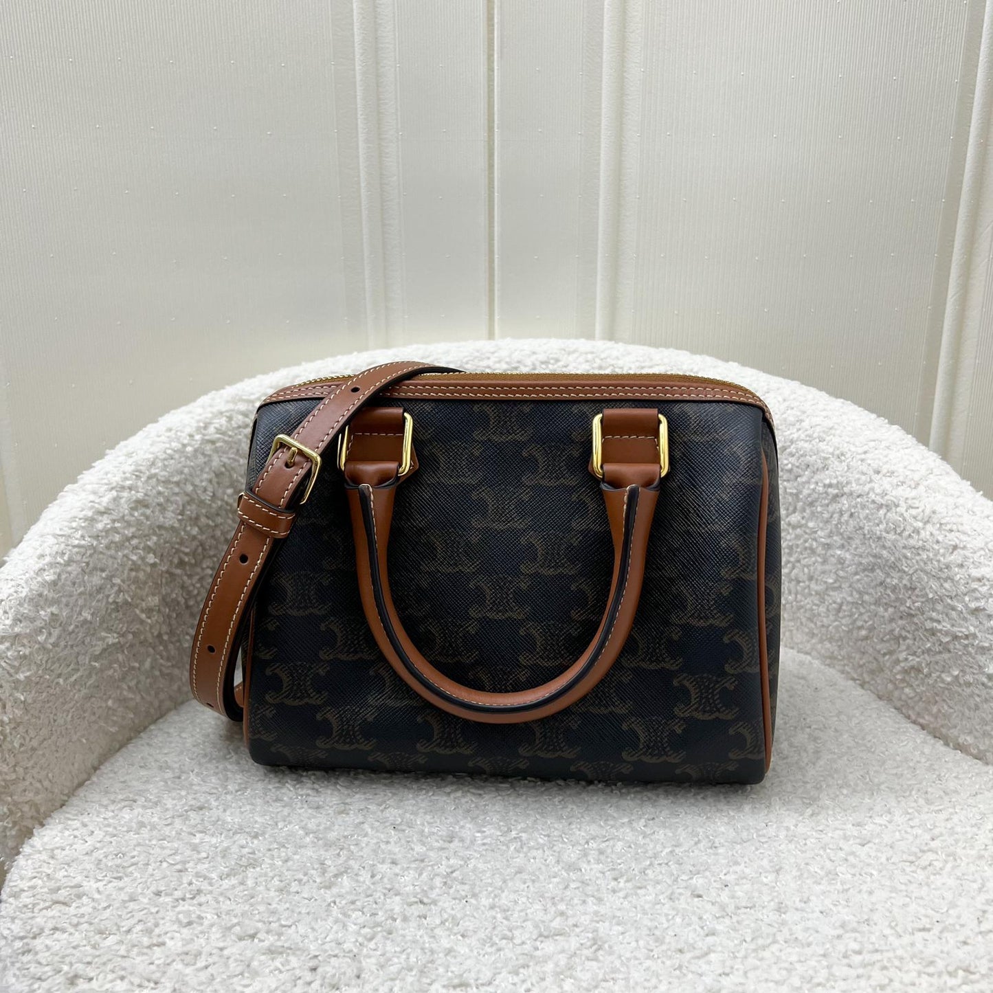 (PayNow $1190) Celine Small Boston in Triomphe Canvas and Calfskin GHW