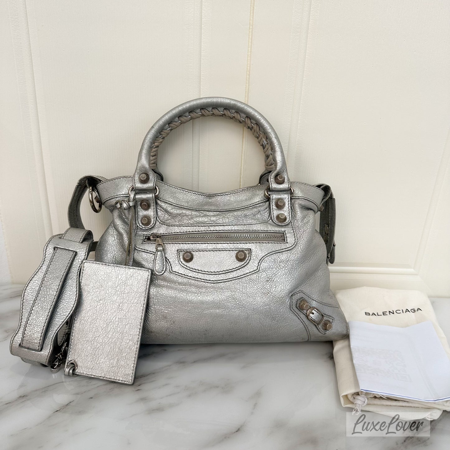 Balenciaga Bag in Silver Distressed Leather and SHW