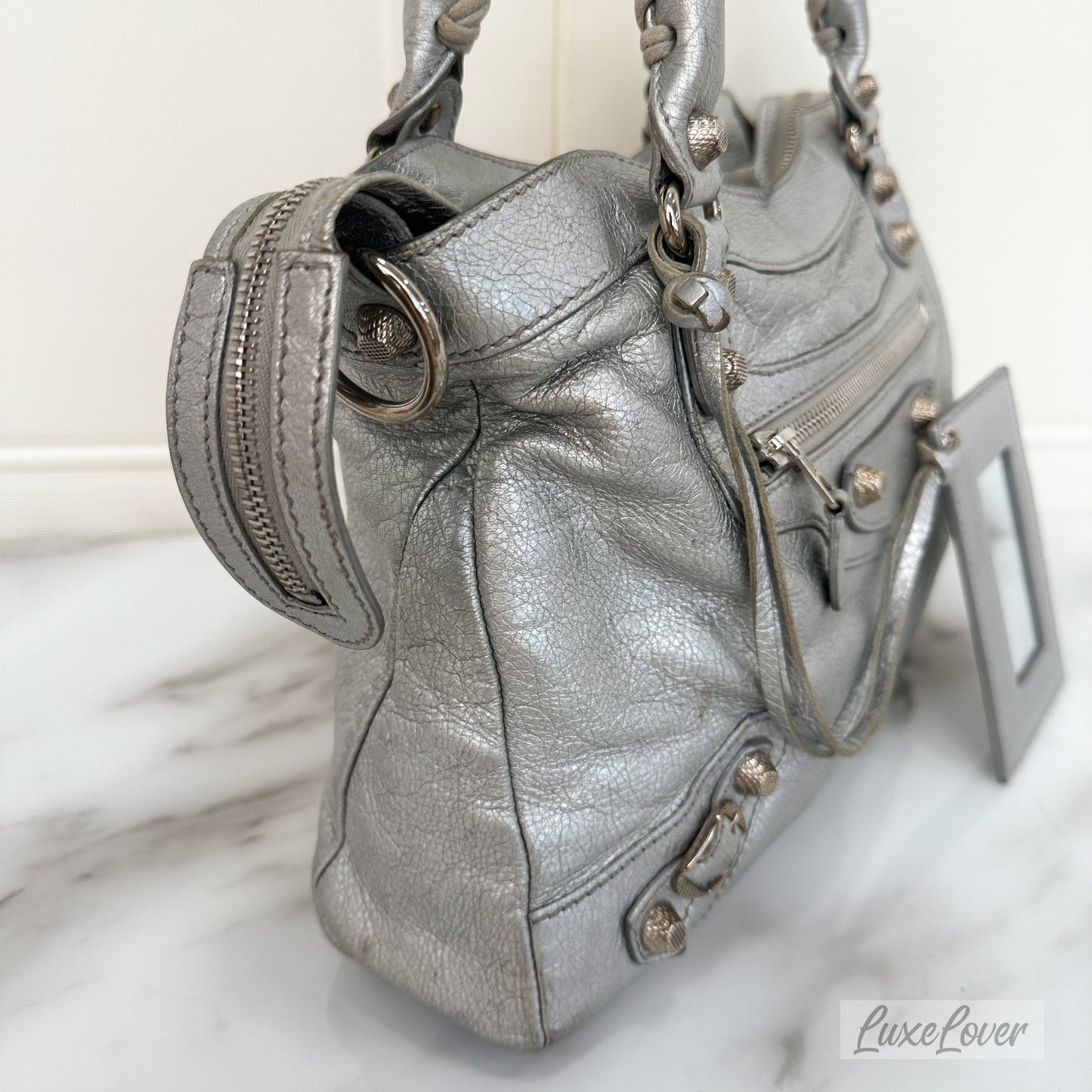 Balenciaga Bag in Silver Distressed Leather and SHW