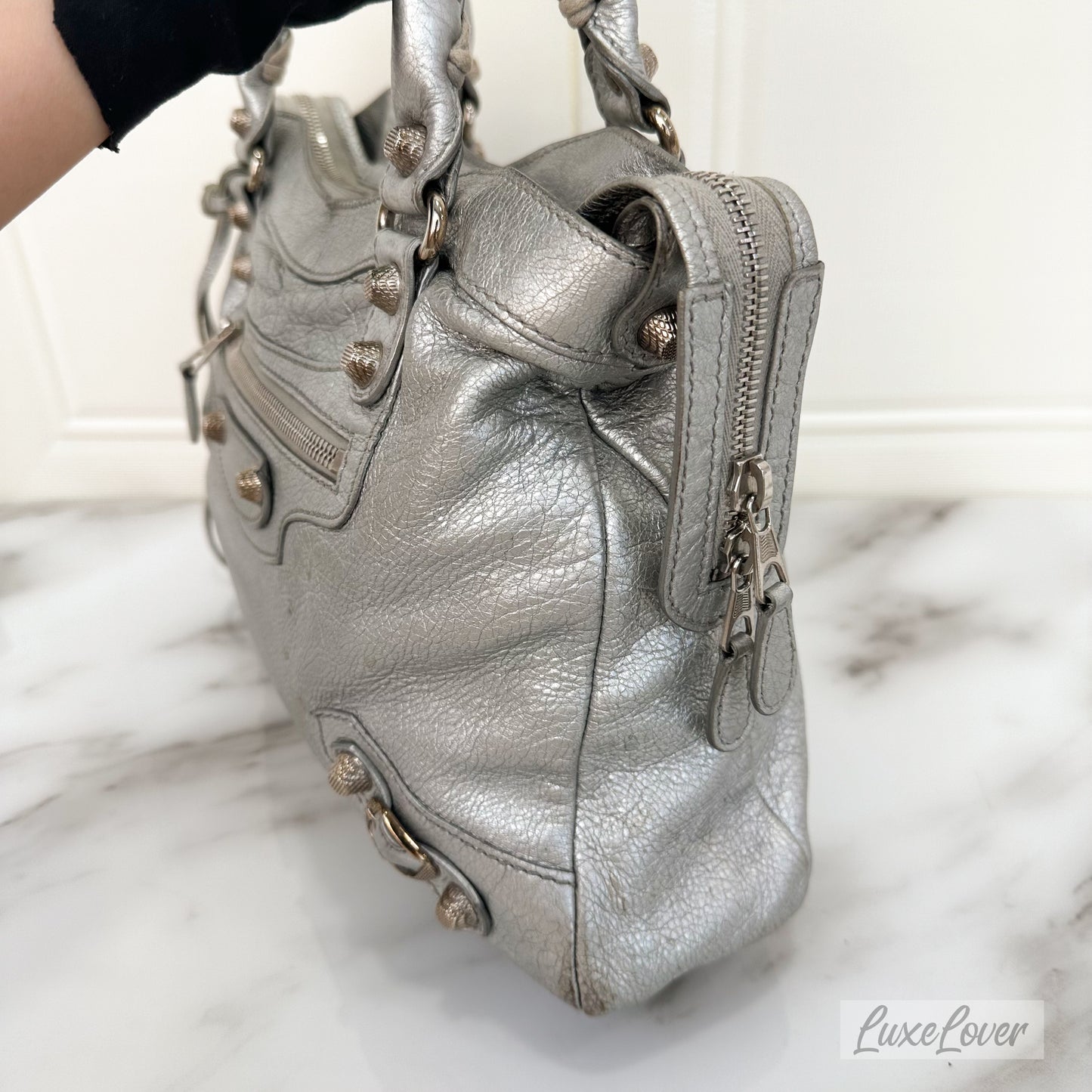 Balenciaga Bag in Silver Distressed Leather and SHW