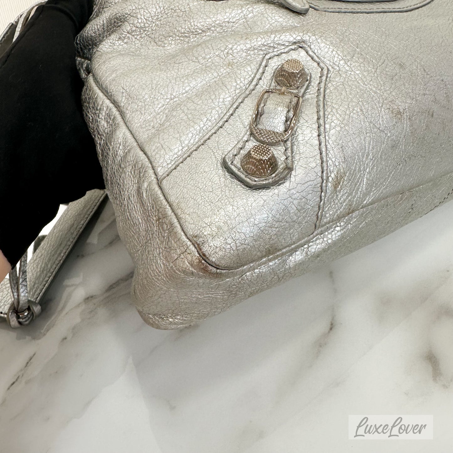 Balenciaga Bag in Silver Distressed Leather and SHW