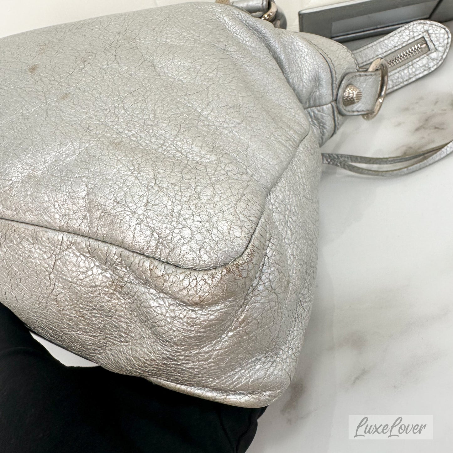 Balenciaga Bag in Silver Distressed Leather and SHW