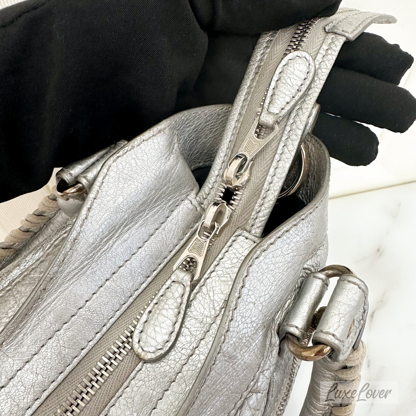 Balenciaga Bag in Silver Distressed Leather and SHW